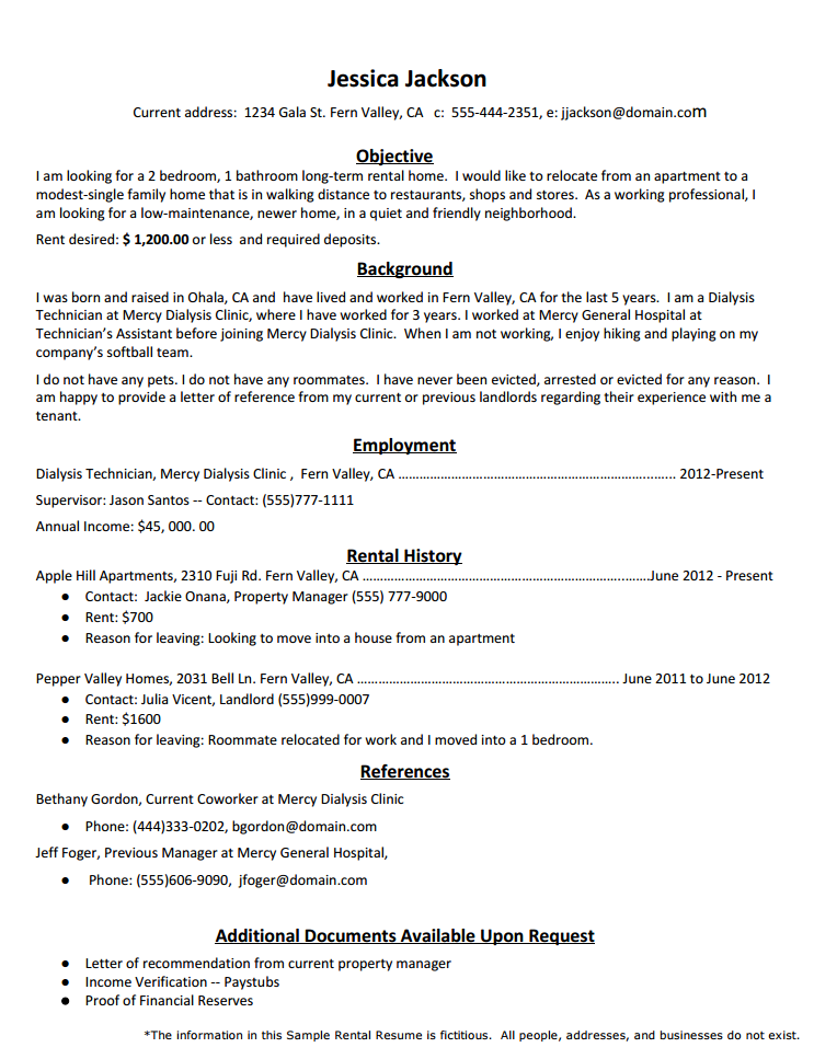 Sample resume for apartment manager