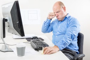 Overworked office worker cry and whine like a child at work.