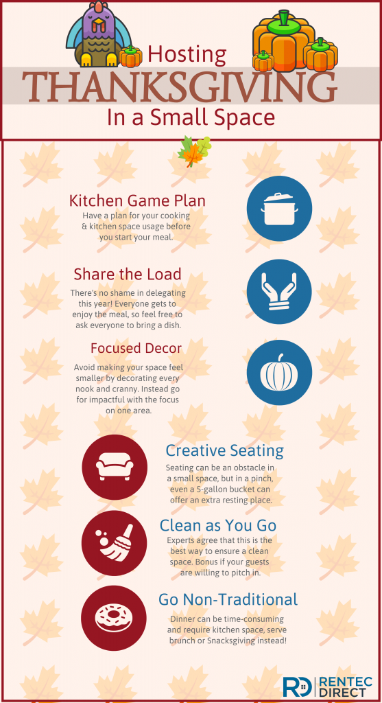 hosting thanksgiving in a small space infographic highlighting the blog points