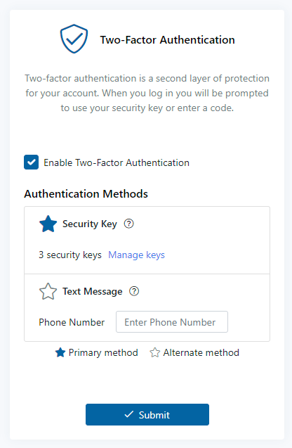 Two factor authentication with passkeys