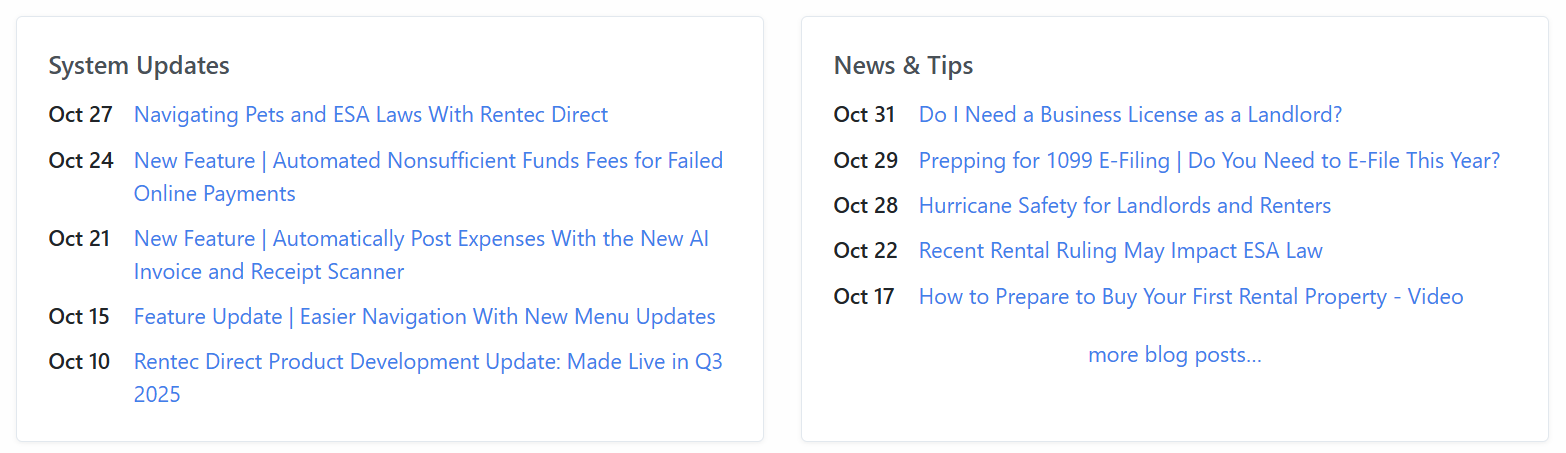 System Updates and News Tabs
