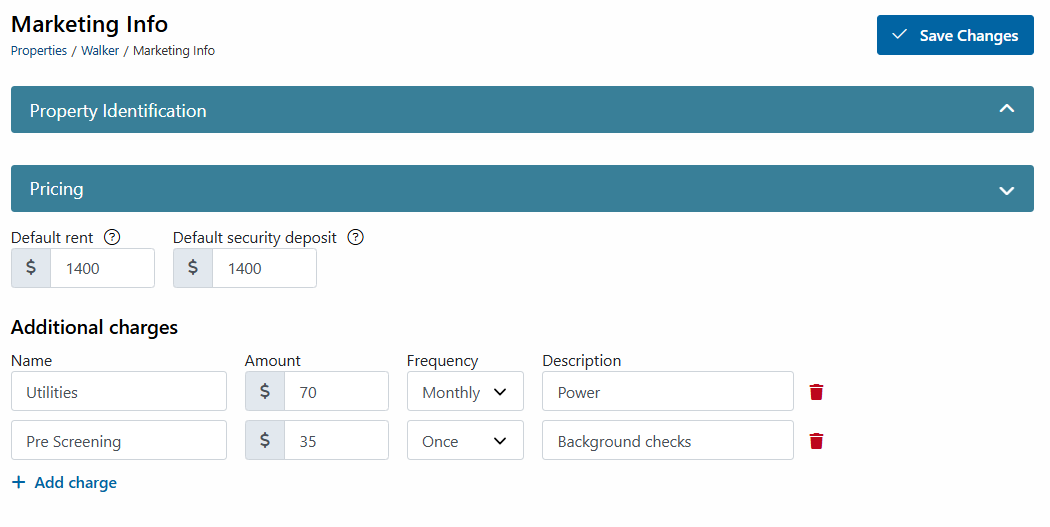 Itemized Charges Info Page