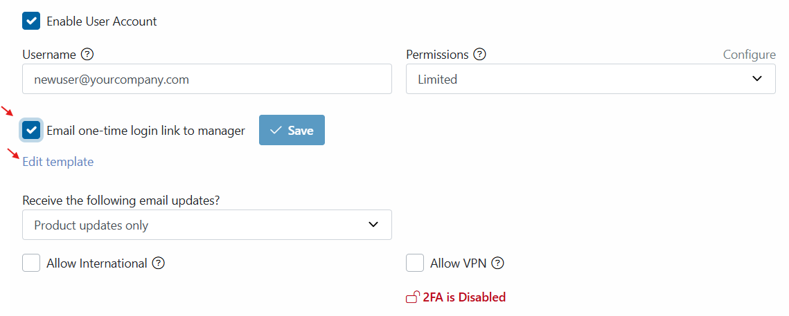 Email One time password to owners tenants managers and subusers