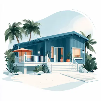 Illustration of a Hawaii rental home with palm trees, representing rising Hawaii rents in 2026